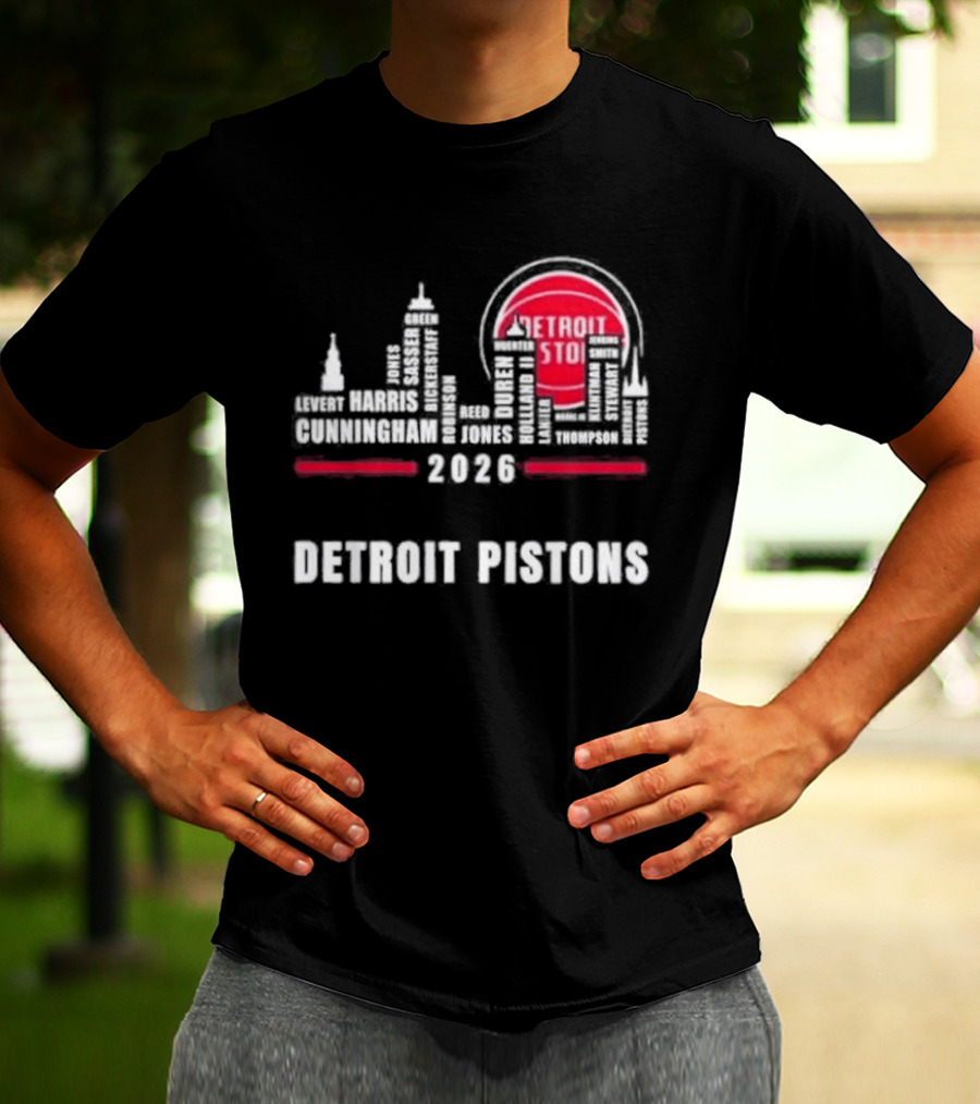 Detroit Pistons 2026 City Skyline Greatest Of All Time Players T-Shirt