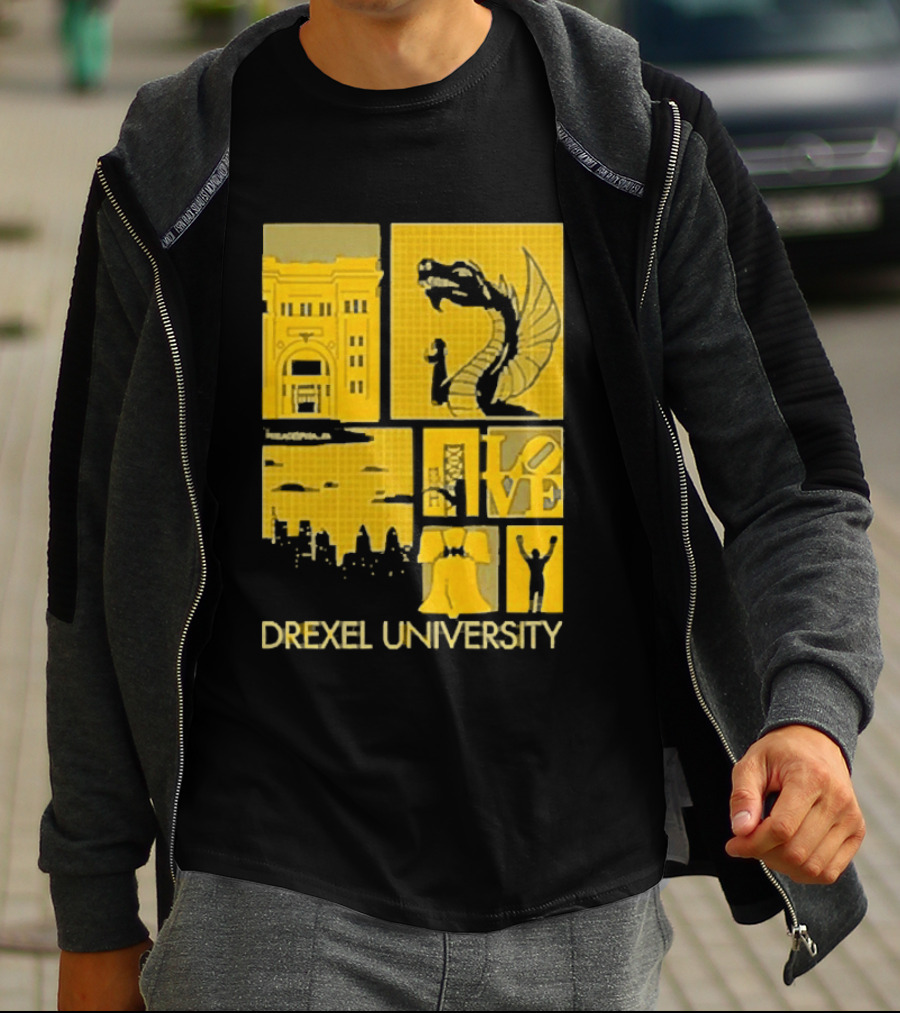 Drexel University Dragons Skyline Liberty Bell Icon Philadelphia T-Shirt