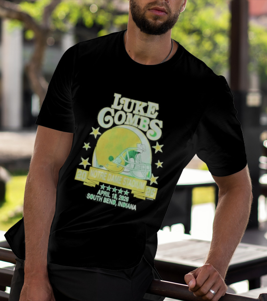 Luke Combs Notre Dame Stadium April 2026 South Bend Indiana Football Helmet Stars T-Shirt