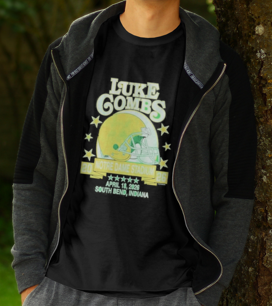 Luke Combs Notre Dame Stadium April 2026 South Bend Indiana Football Helmet Stars T-Shirt