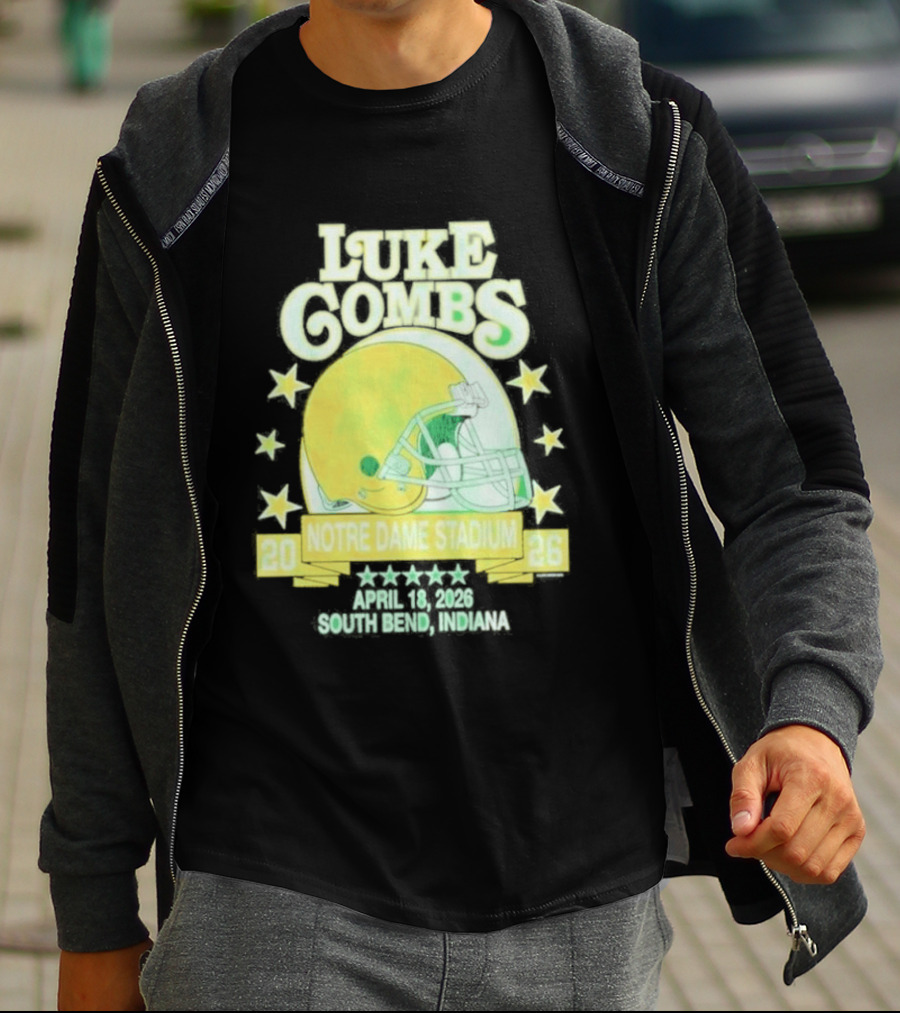 Luke Combs Notre Dame Stadium April 2026 South Bend Indiana Football Helmet Stars T-Shirt