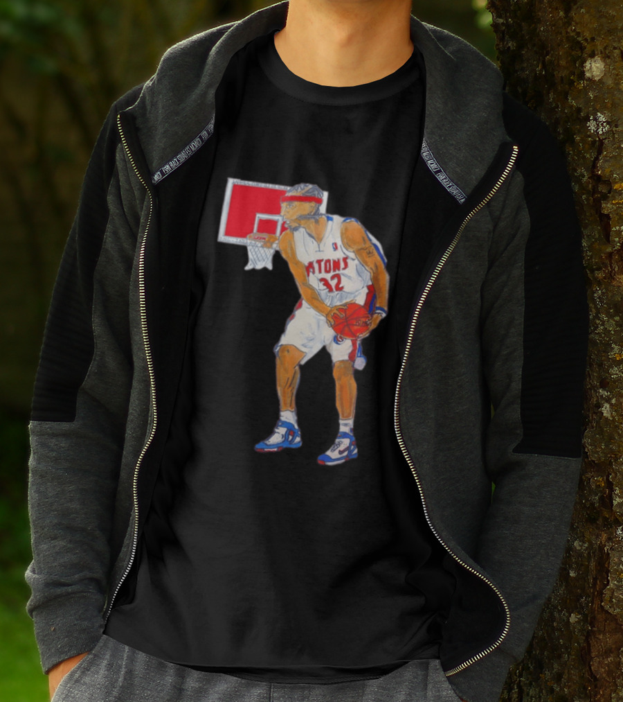 Richard Hamilton Pistons Let It Rip 32 Basketball Action T-Shirt