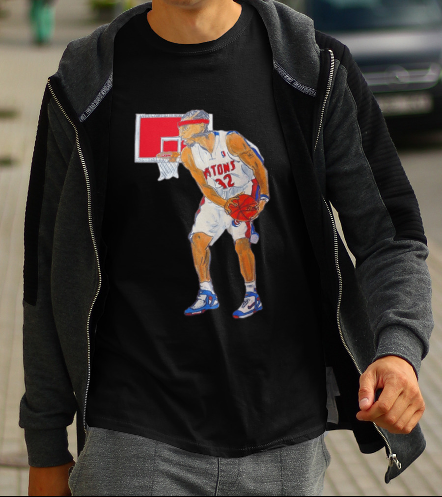 Richard Hamilton Pistons Let It Rip 32 Basketball Action T-Shirt