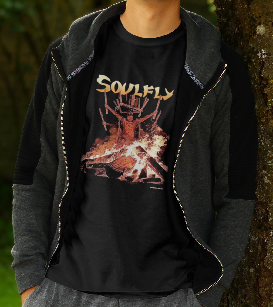 Soulfly Chama Tribal Warrior With Flaming Bonfire T-Shirt