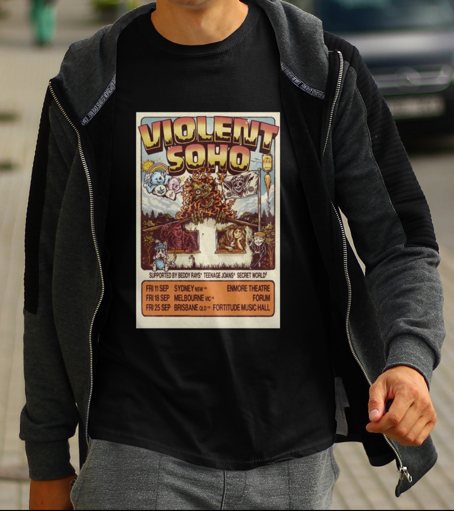 Violent Soho Australia Tour 2026 Enmore Theatre Forum Fortitude Music Hall Beddy Rays Teenage Joans Secret World T-Shirt