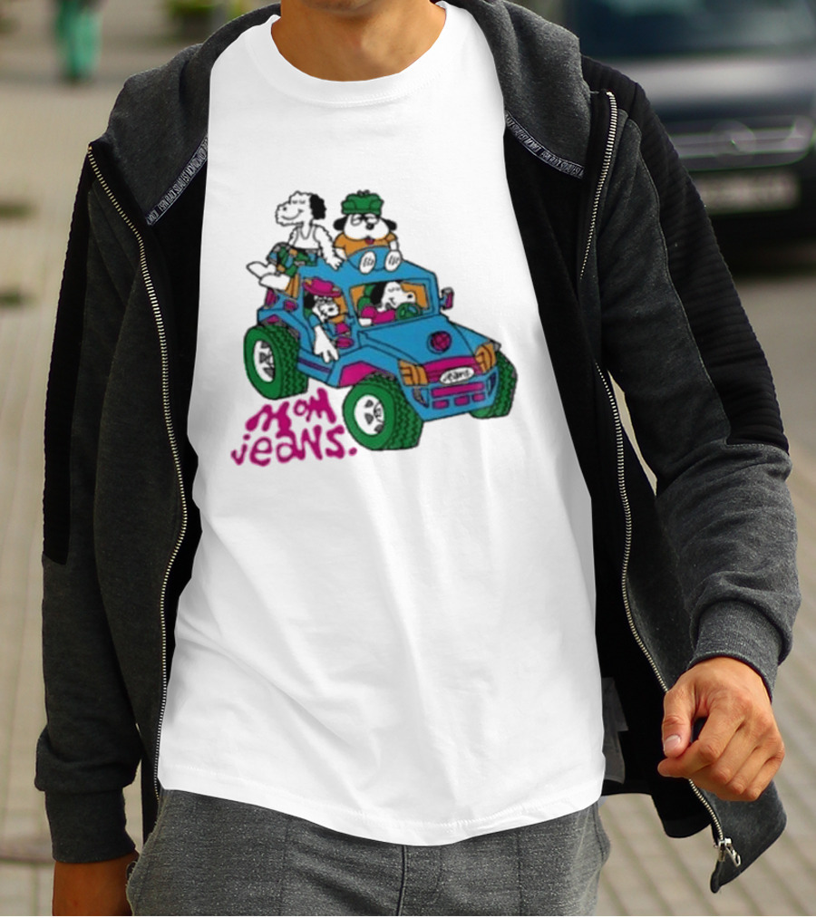 Mom Jeans Gorillaz Cartoon Characters Off Road Jeep Mock T-Shirt