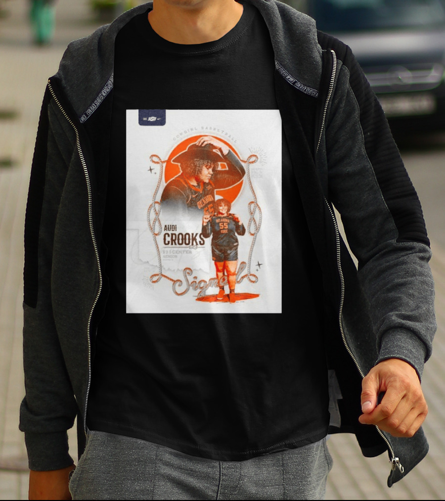 Audi Crooks Signed Oklahoma State Cowgirls Basketball 55 Center Senior T-Shirt