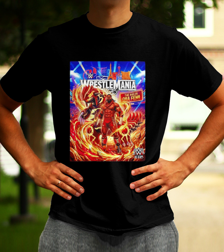 WrestleMania Vegas Pokémon Groudon X The Ruler Oba Femi WWE Superstar T-Shirt