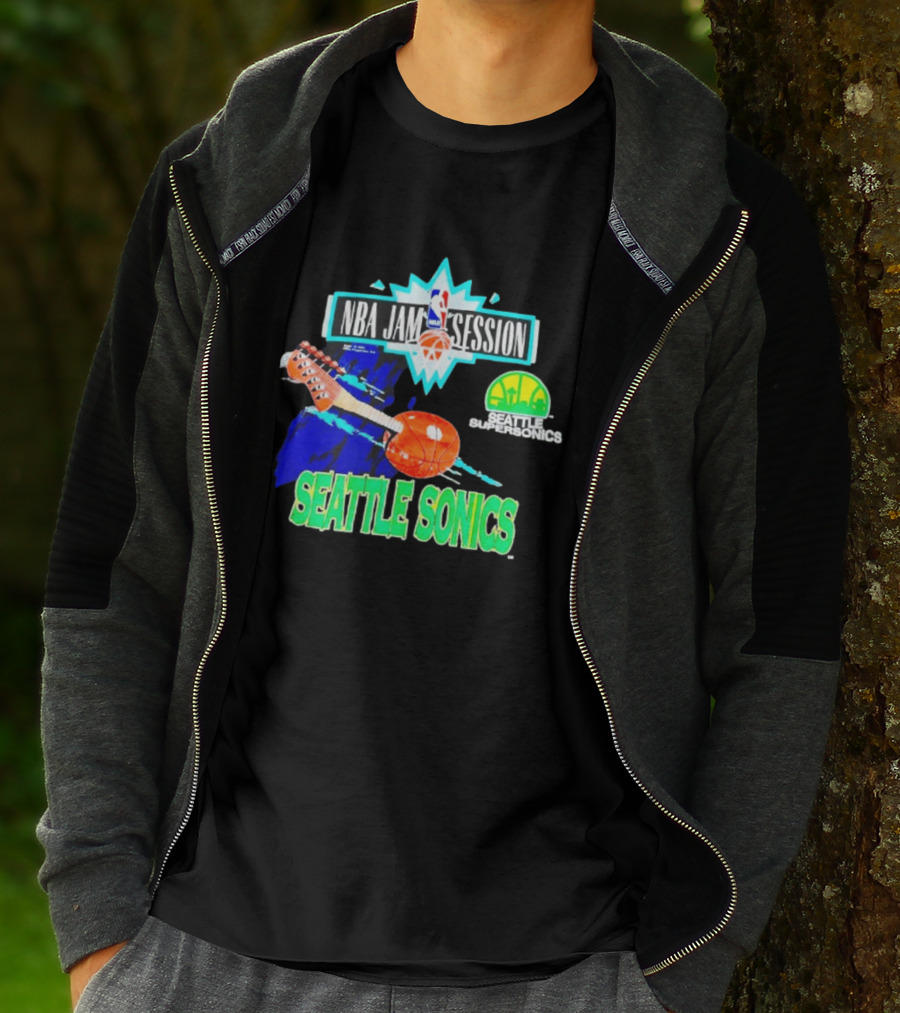 Seattle SuperSonics NBA Jam Session Retro Basketball Guitar T-Shirt