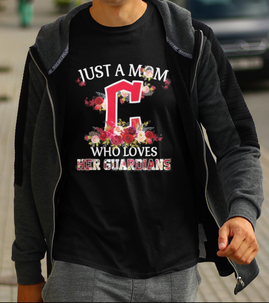 Just A Mom Who Loves Her Cleveland Guardians Floral Baseball Fan T-Shirt