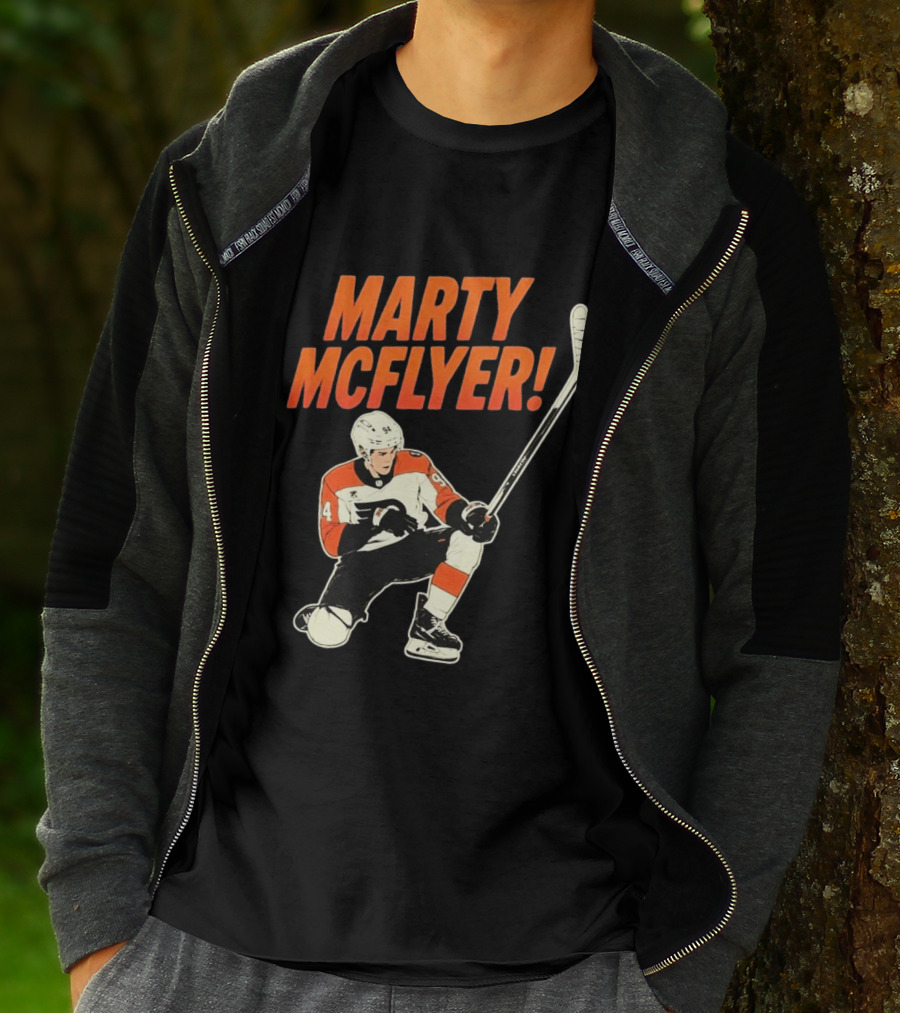 Marty McFlyer 94 Hockey Player In Action T-Shirt