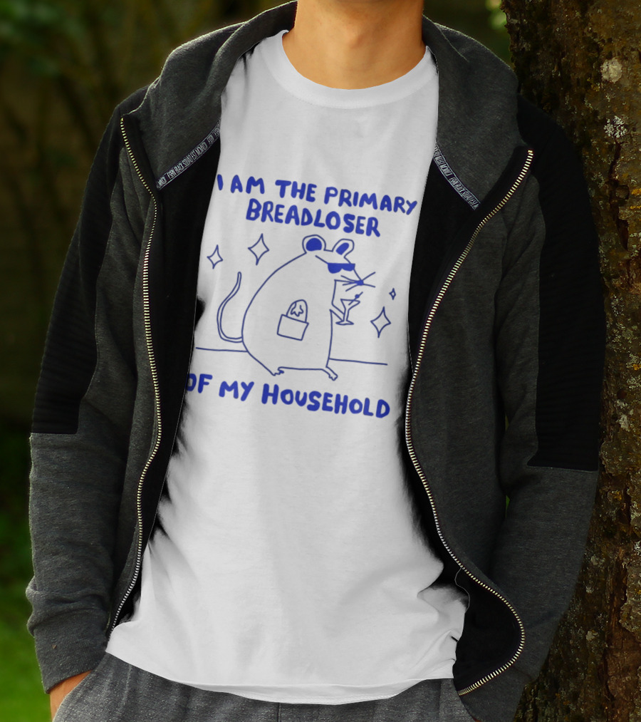 I Am The Primary Breadloser Of My Household Funny Mouse With Martini And Shades T-Shirt