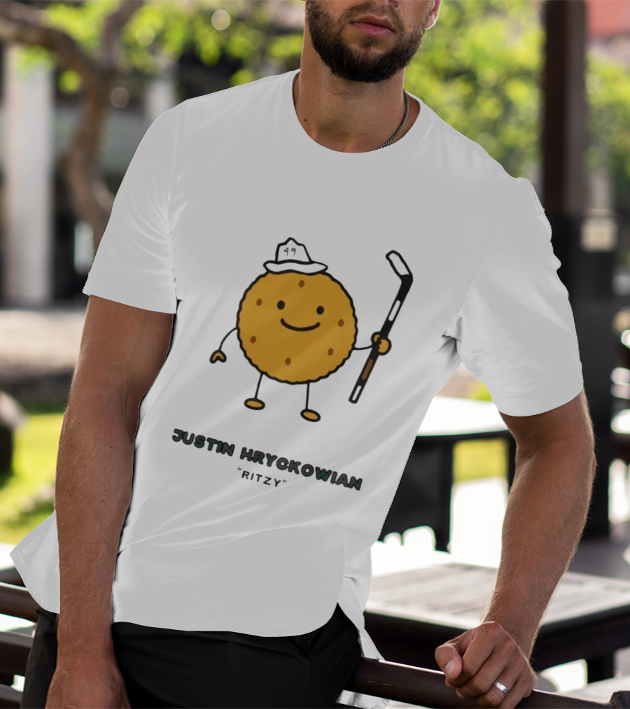 Justin Hryckowian Ritzy Hockey Cookie Character With Hat T-Shirt