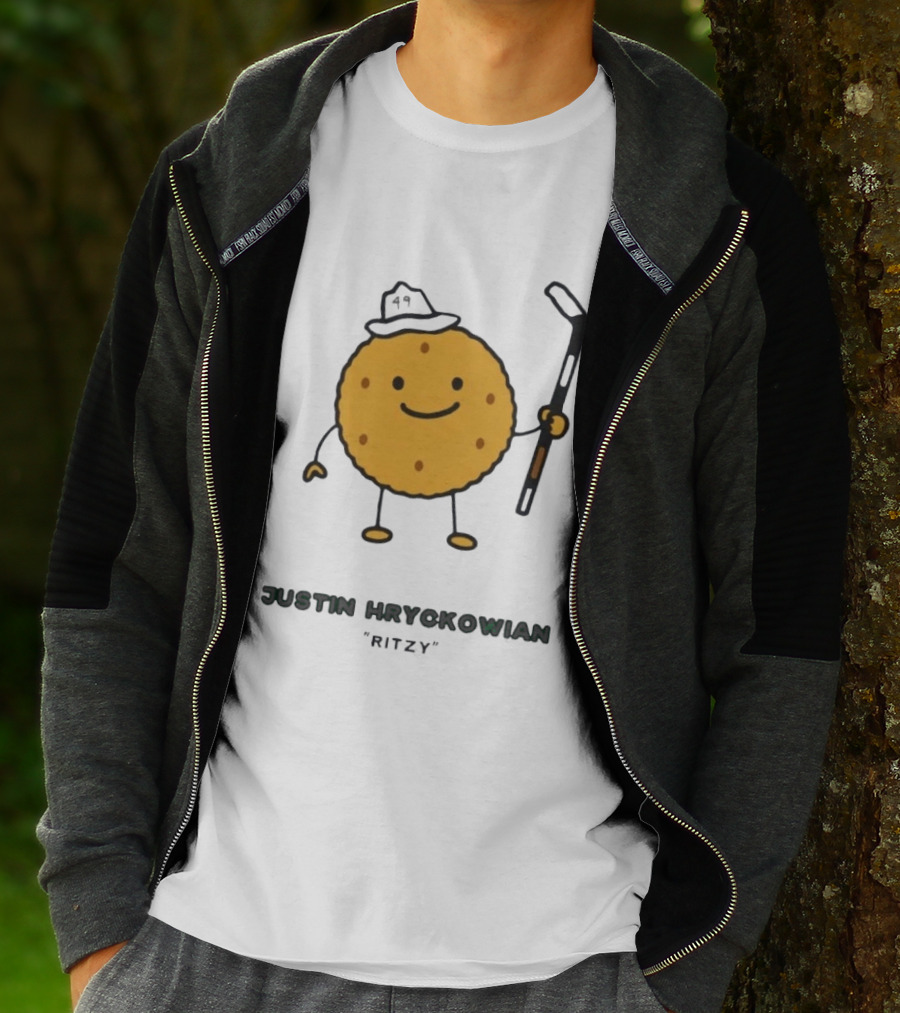 Justin Hryckowian Ritzy Hockey Cookie Character With Hat T-Shirt