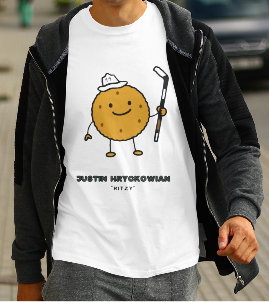 Justin Hryckowian Ritzy Hockey Cookie Character With Hat T-Shirt