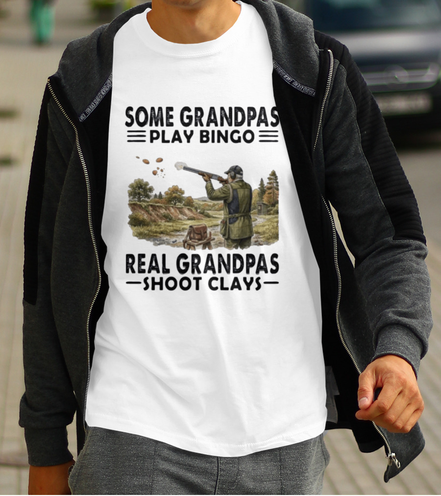 Some Grandpas Play Bingo Real Grandpas Shoot Clays Hunting Scene T-Shirt