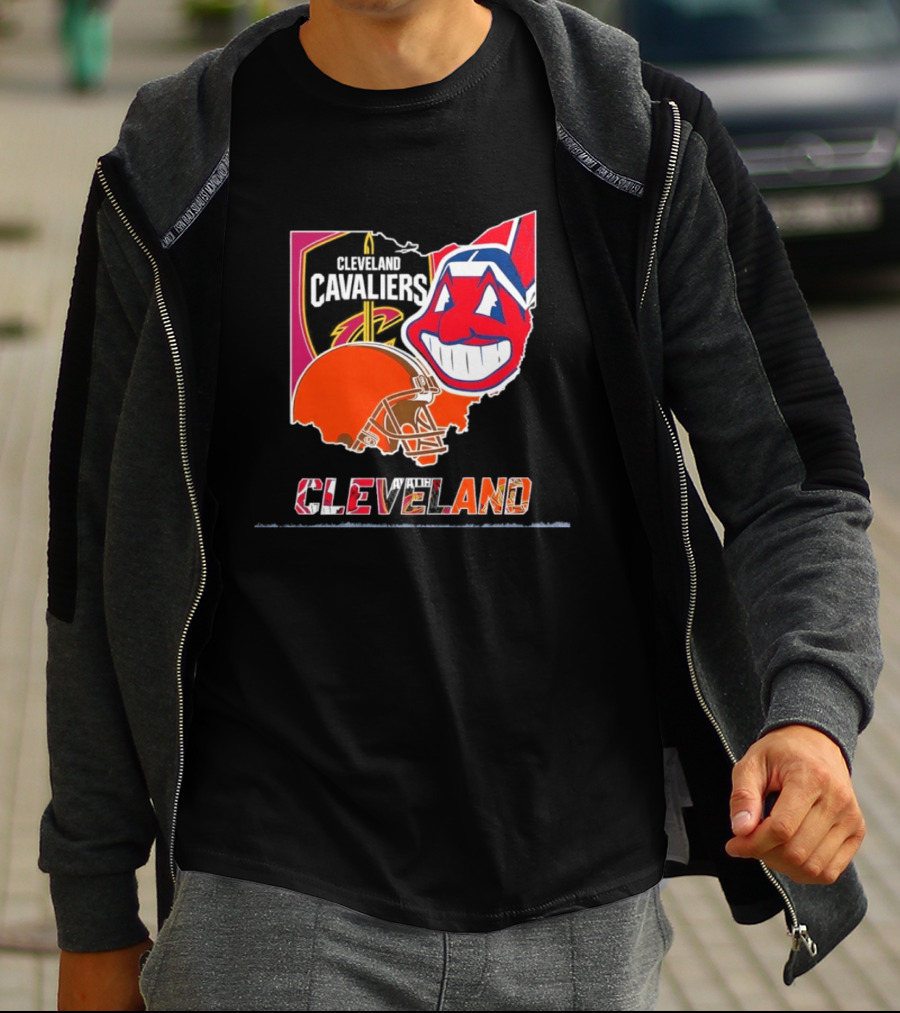 Cleveland Cavaliers Browns Indians 2026 Team Sport Map T-Shirt