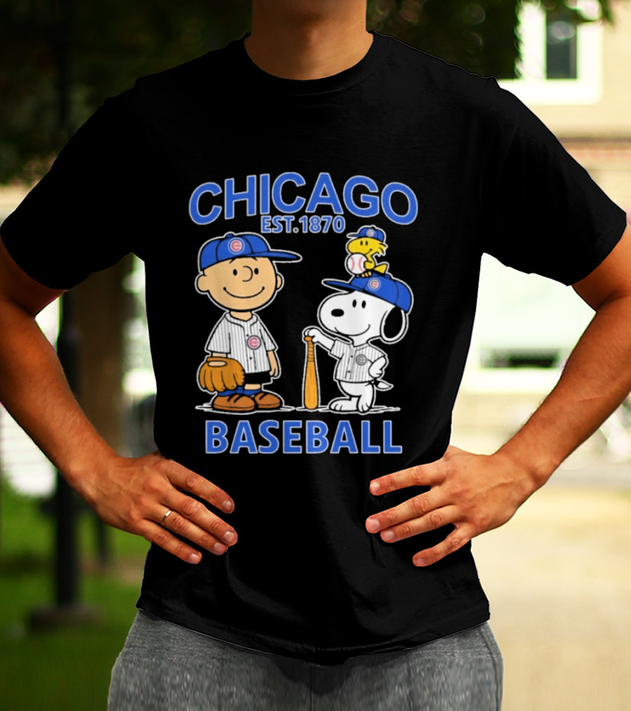 Chicago Est 1870 Snoopy Woodstock Baseball Charlie Brown Cubs T-Shirt