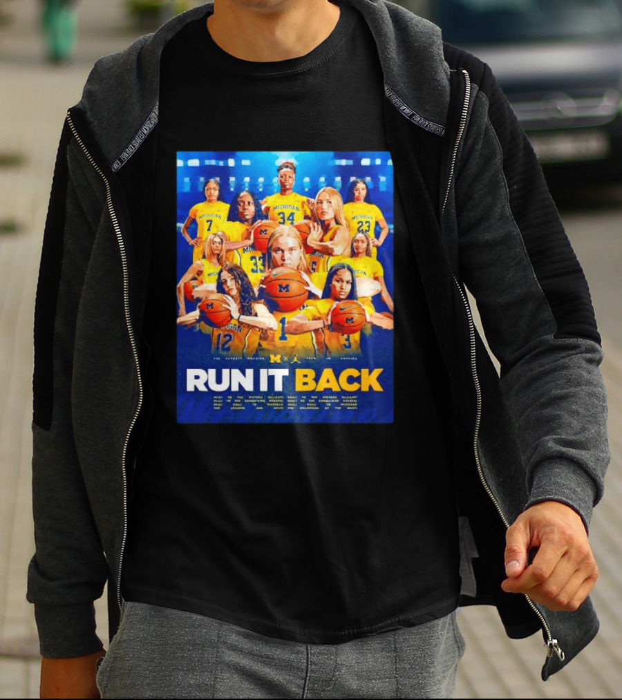 Michigan Wolverines Basketball Team Run It Back Women's Player Squad T-Shirt