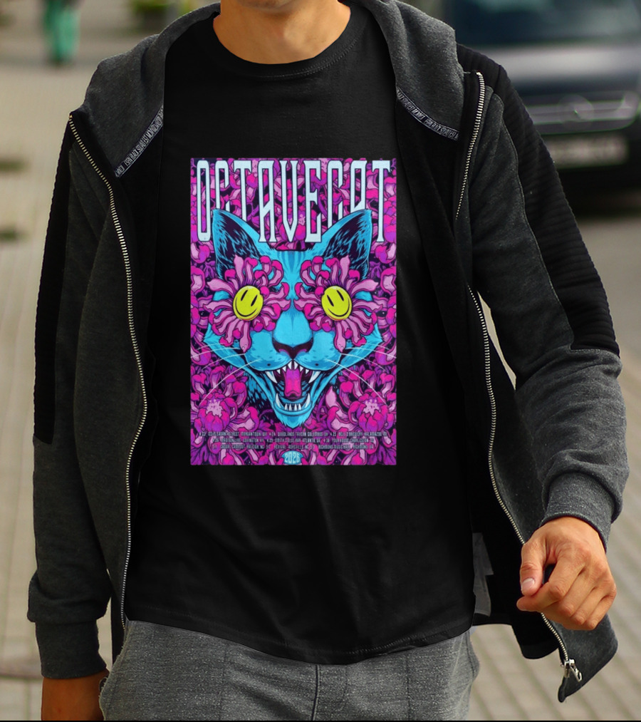 Octave Cat 2026 Psychedelic Spring Tour Dates Floral Cat T-Shirt