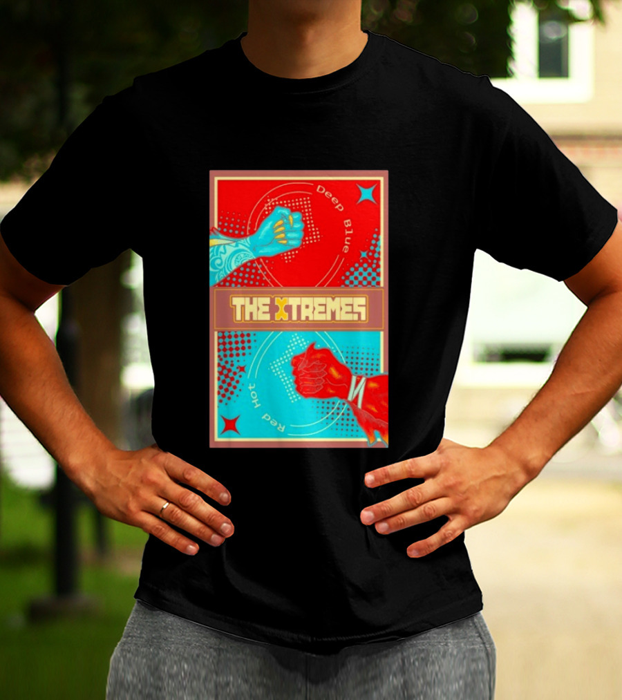 The Xtremes Deep Blue Red Hot Fist Bump Duel Comic T-Shirt