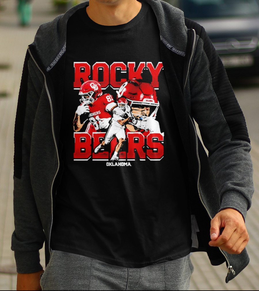 Rocky Beers Oklahoma Sooners Football Collage With NCAA Players And Helmets T-Shirt