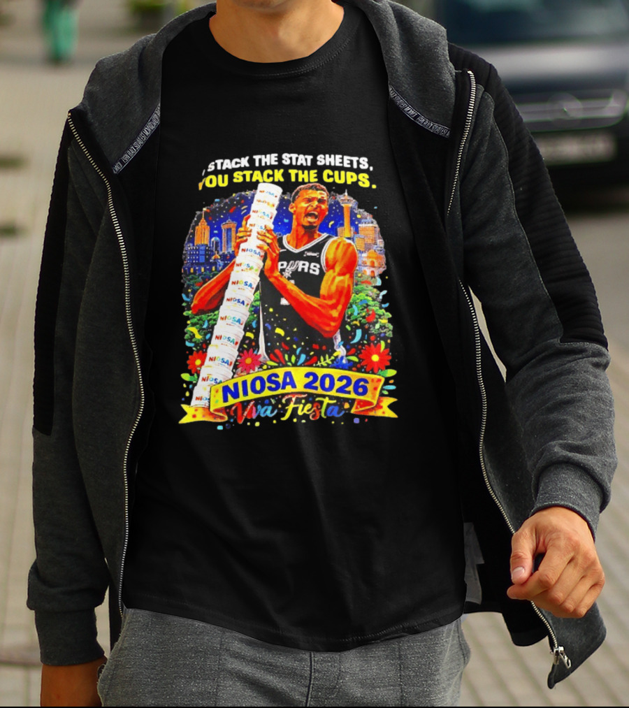 Victor Wembanyama Spurs NIOSA 2026 Viva Fiesta Stack The Stat Sheets T-Shirt