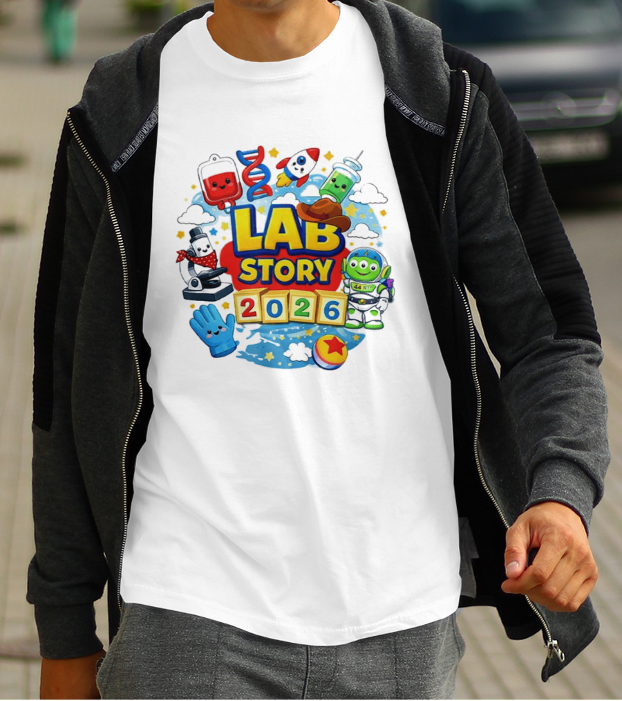 LAB STORY 2026 Cartoon Rocket Alien Science Adventure T-Shirt