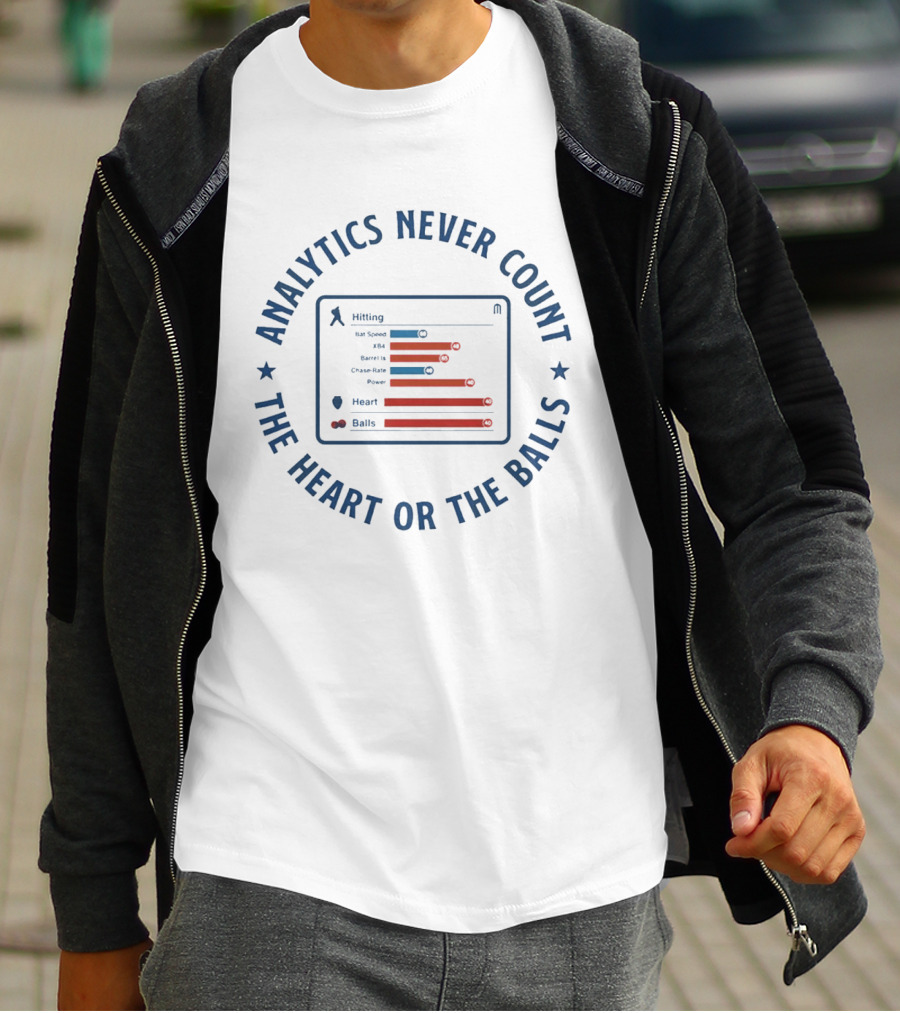 Analytics Never Count The Heart Or The Balls Stats Humor Playful Insightful Baseball Ranking T-Shirt