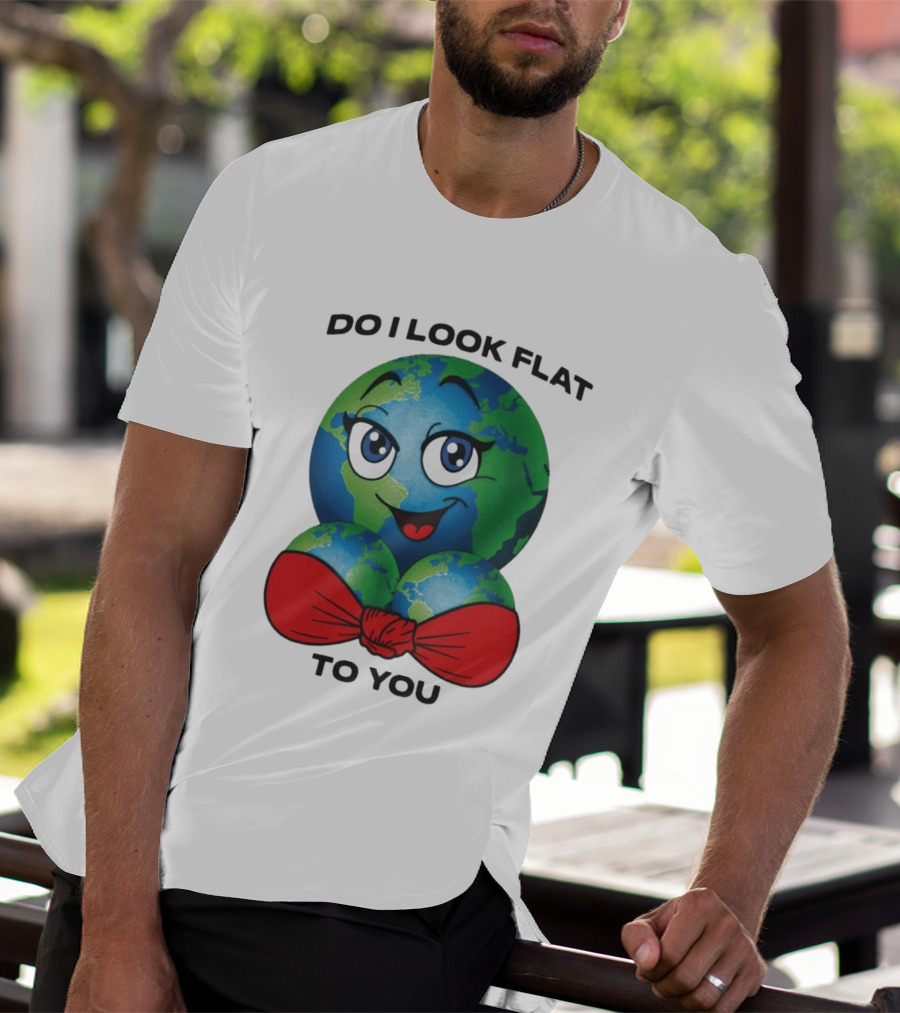 Do I Look Flat To You Earth Cartoon With Red Bowtie T-Shirt