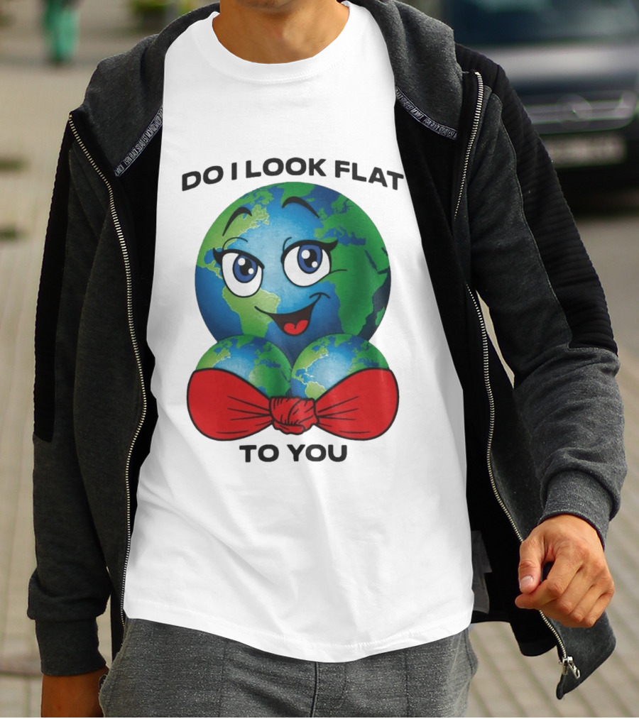 Do I Look Flat To You Earth Cartoon With Red Bowtie T-Shirt