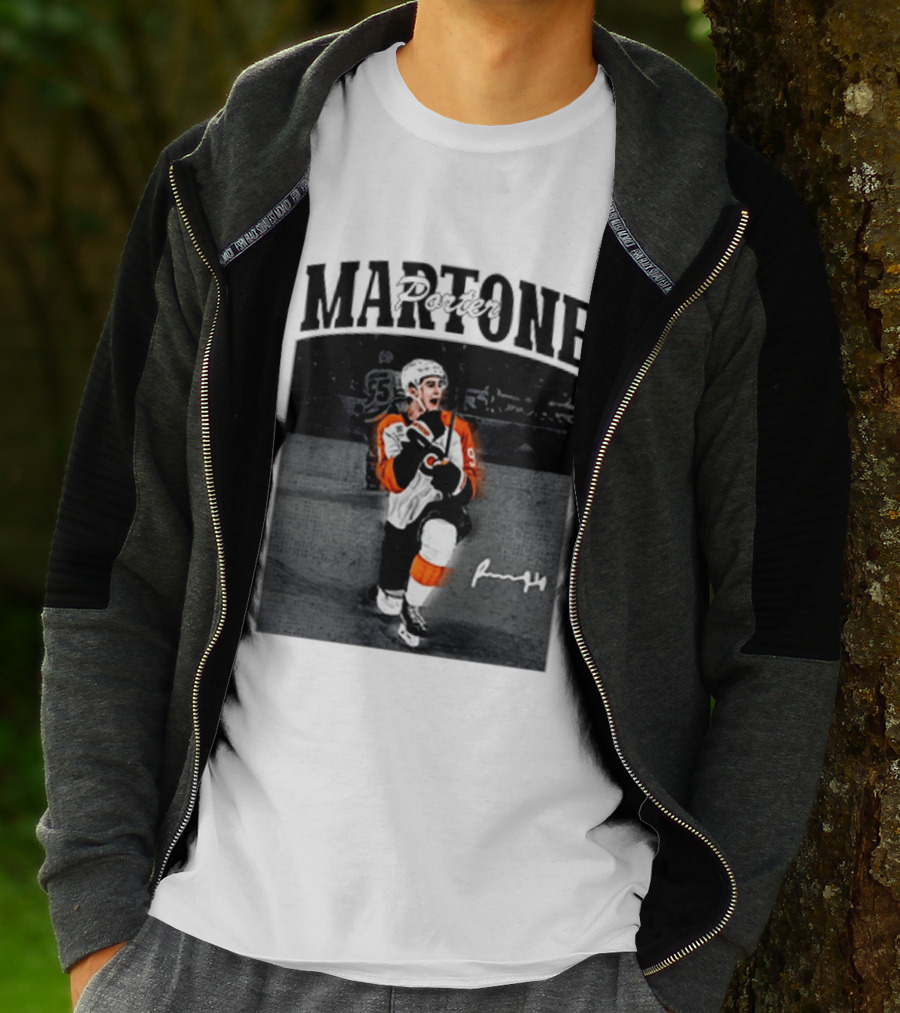 Porter Martone Fly Hockey Celebration With Signature T-Shirt