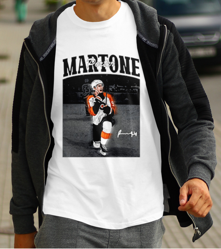 Porter Martone Fly Hockey Celebration With Signature T-Shirt