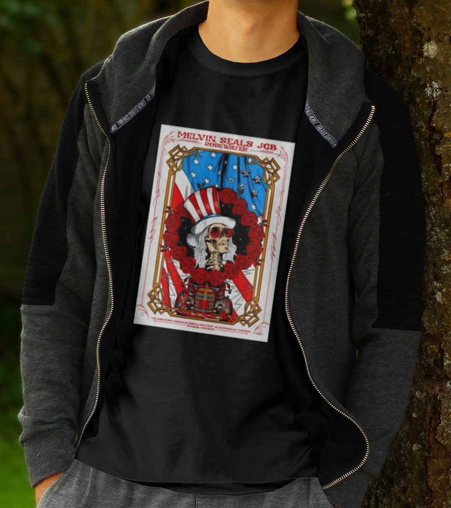 Melvin Seals JGB Rosewater July 4 2026 McDonald Theatre Eugene Oregon Patriotic Skull T-Shirt