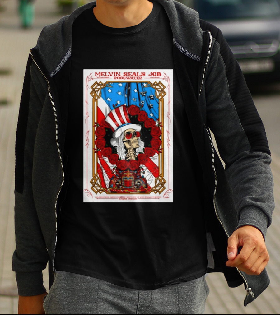 Melvin Seals JGB Rosewater July 4 2026 McDonald Theatre Eugene Oregon Patriotic Skull T-Shirt