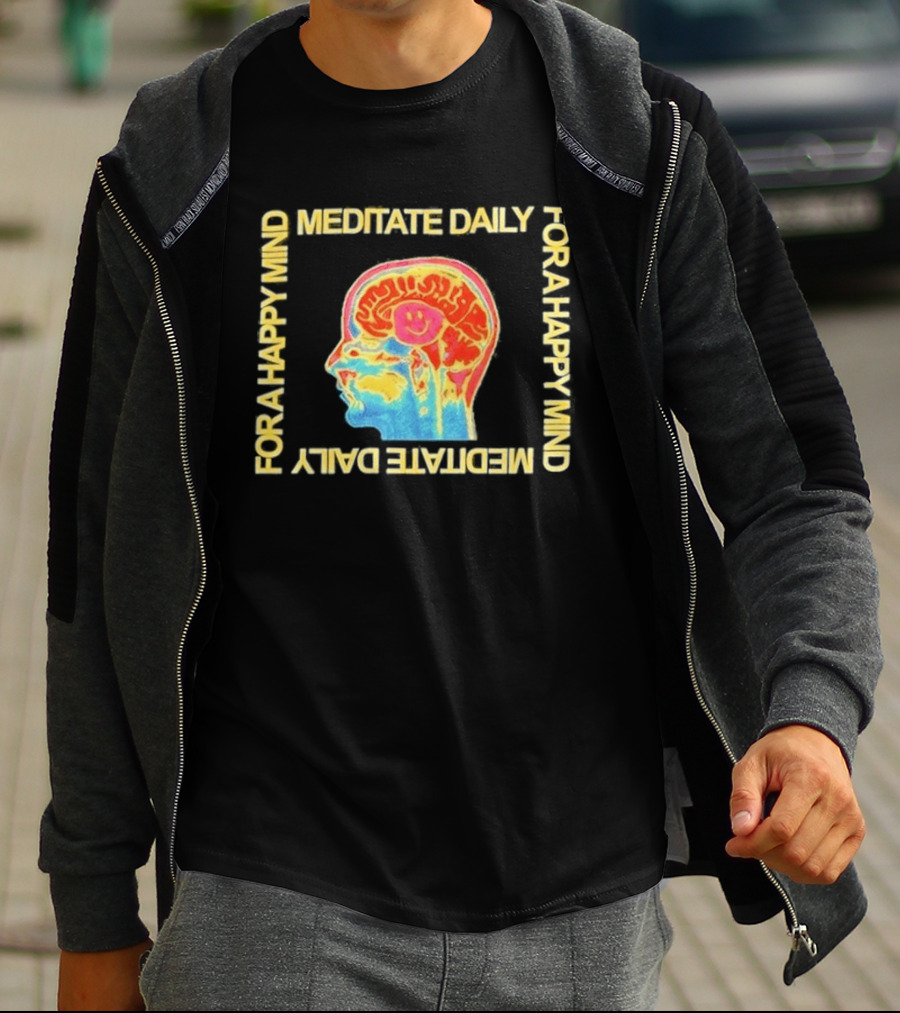 Meditate Daily For A Happy Mind Colorful Brain T-Shirt