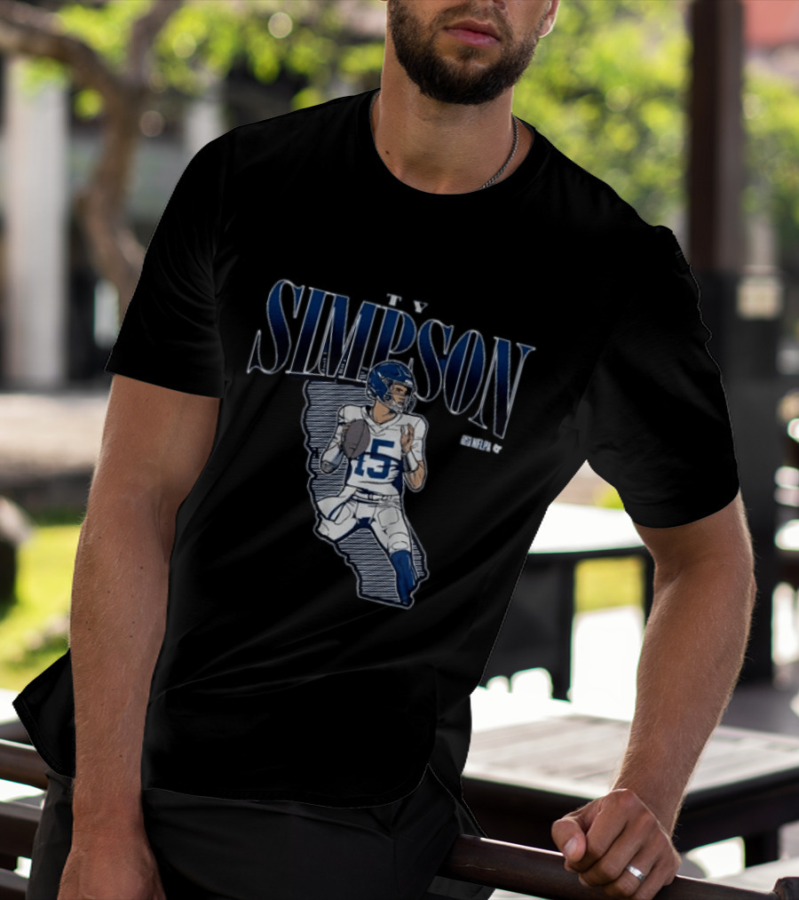 Ty Simpson Football Quarterback Illustration With Number 15 And Helmet T-Shirt