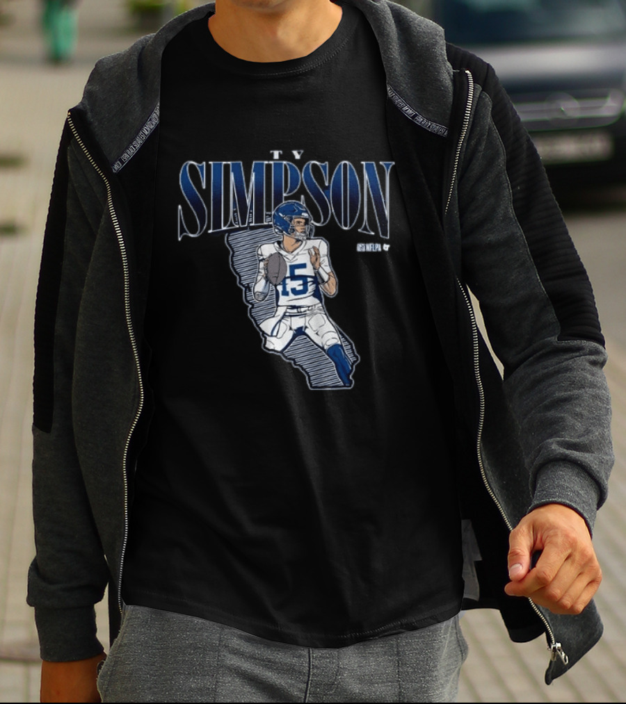 Ty Simpson Football Quarterback Illustration With Number 15 And Helmet T-Shirt