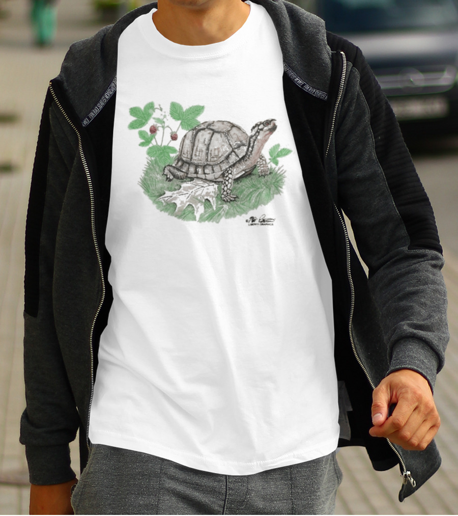 Naturet Turtle Among Berries And Greenery On Stone Base T-Shirt