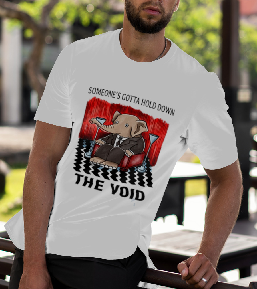 Someone's Gotta Hold Down The Void Elephant In Suit Martini And Red Chair T-Shirt