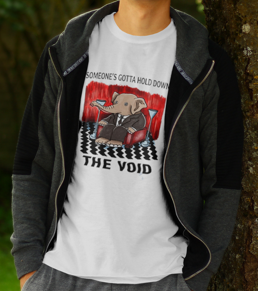 Someone's Gotta Hold Down The Void Elephant In Suit Martini And Red Chair T-Shirt