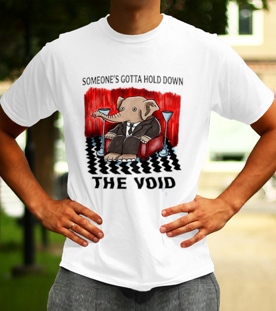 Someone's Gotta Hold Down The Void Elephant In Suit Martini And Red Chair T-Shirt