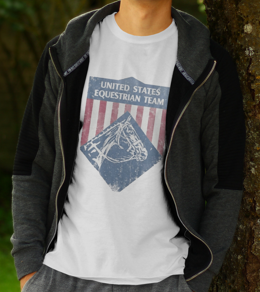 United States Equestrian Team Vintage Horse Graphic Stripes T-Shirt