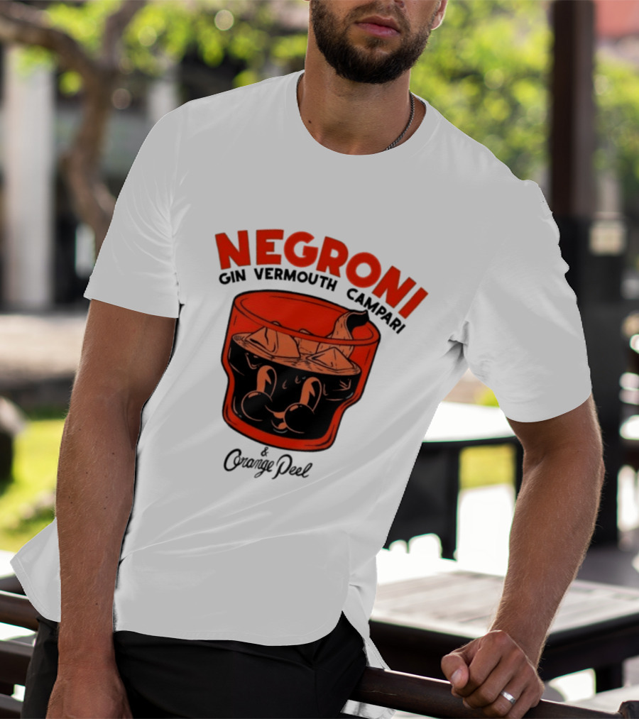 Negroni Gin Vermouth Campari With Orange Peel And Ice Retro Comic T-Shirt
