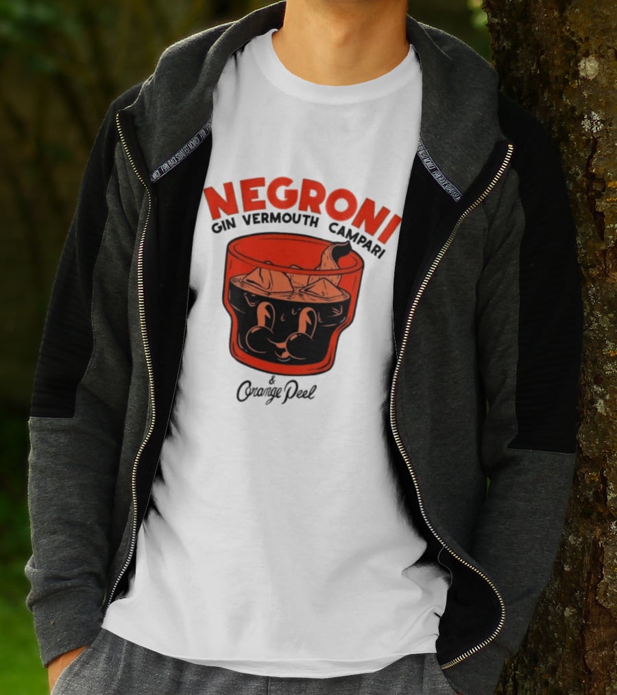 Negroni Gin Vermouth Campari With Orange Peel And Ice Retro Comic T-Shirt