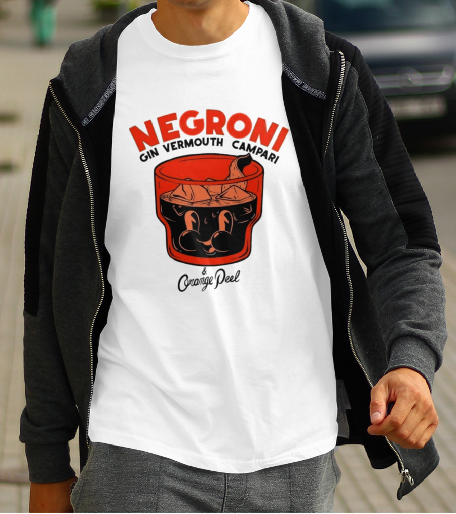 Negroni Gin Vermouth Campari With Orange Peel And Ice Retro Comic T-Shirt