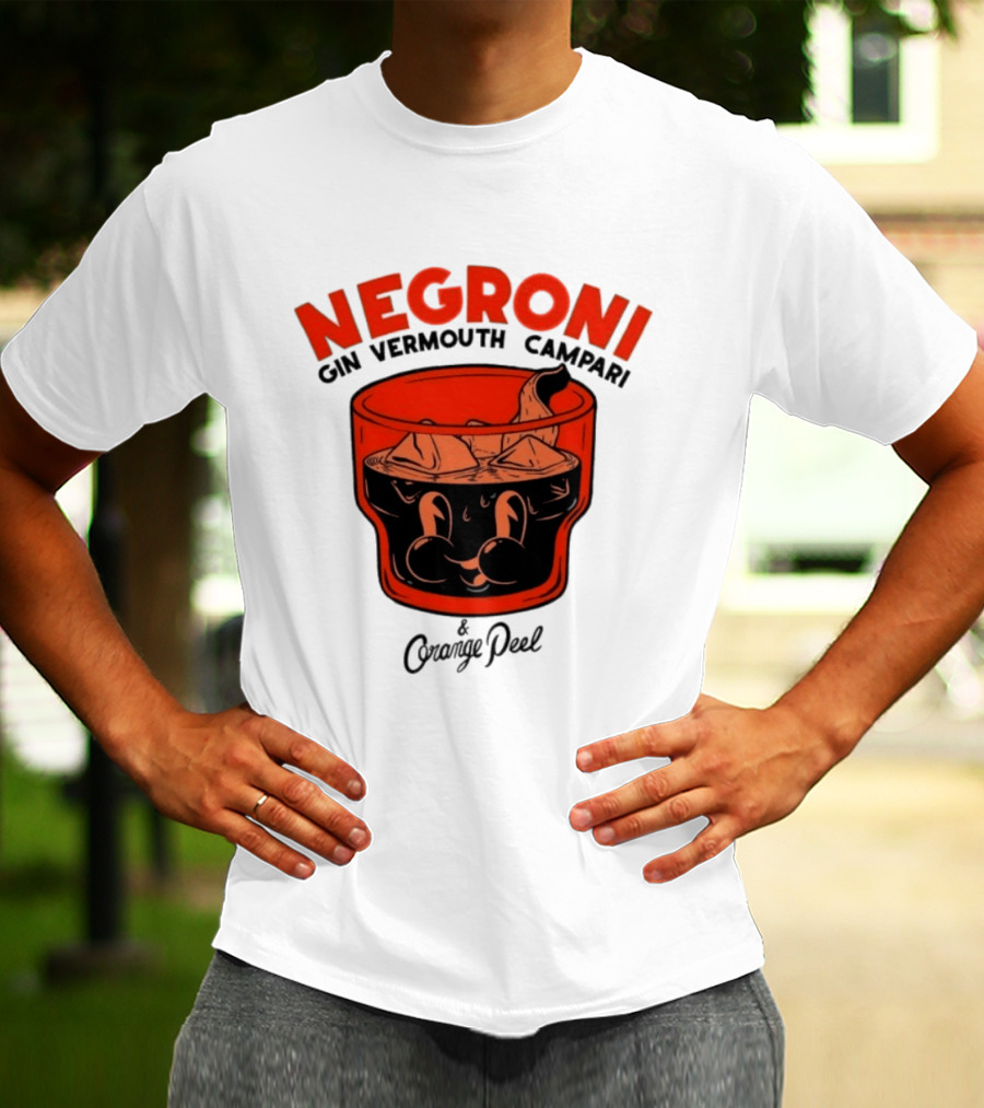 Negroni Gin Vermouth Campari With Orange Peel And Ice Retro Comic T-Shirt