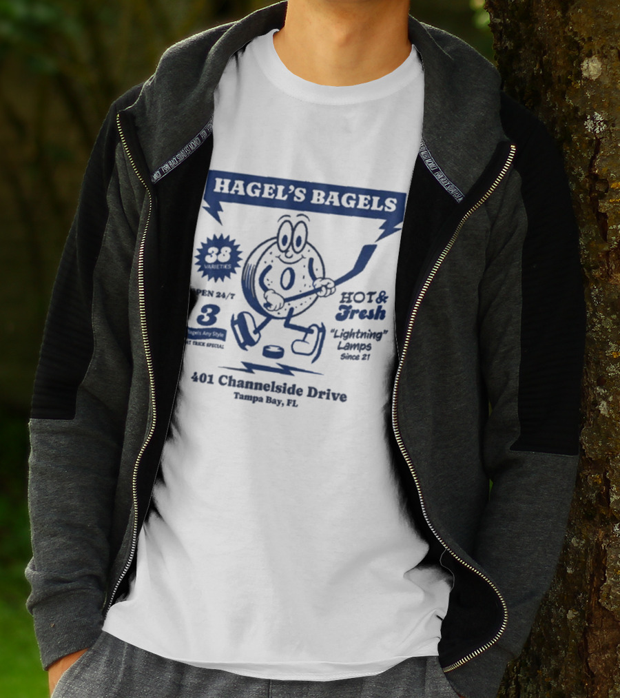 Hagel's Bagels Hockey Tampa Bay Lightning Lauro 401 Channelside Drive T-Shirt