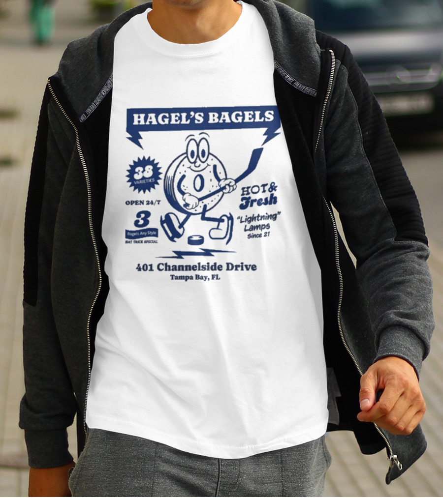 Hagel's Bagels Hockey Tampa Bay Lightning Lauro 401 Channelside Drive T-Shirt