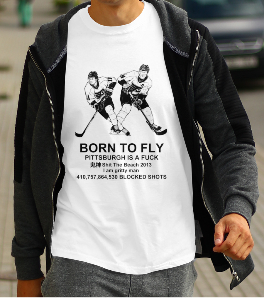 Born To Fly Philadelphia Flyers Versus Pittsburgh Rivalry NHL Hockey Blocked Passes T-Shirt